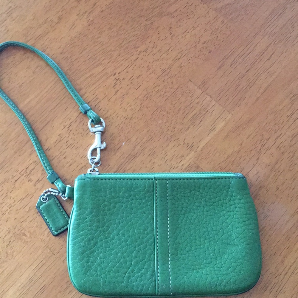 Green Leather Coach Wristlet